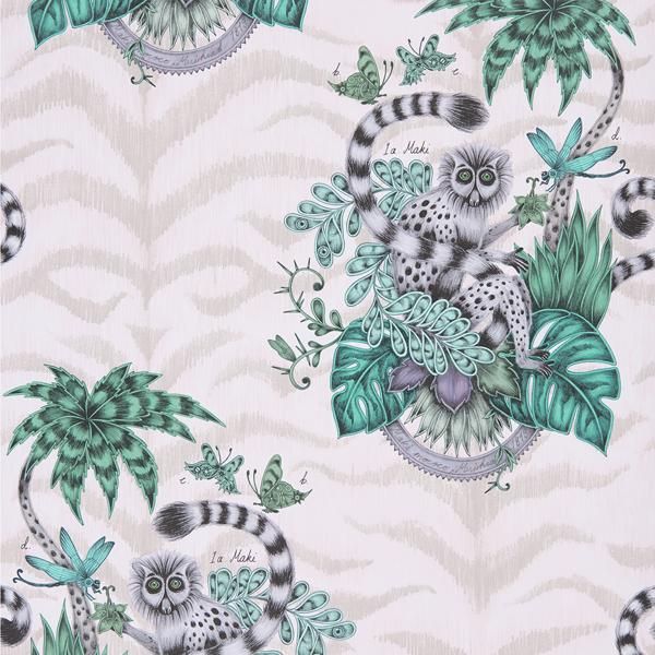 W0103/04 Lemur Pink Animals Clarke And Clarke Wallpaper