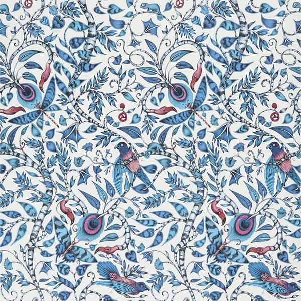 W0104/01 Rousseau Blue Animals Clarke And Clarke Wallpaper