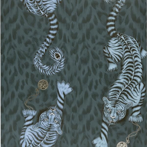 Sample W0105/03 Tigris Blue Animals Clarke And Clarke Wallpaper
