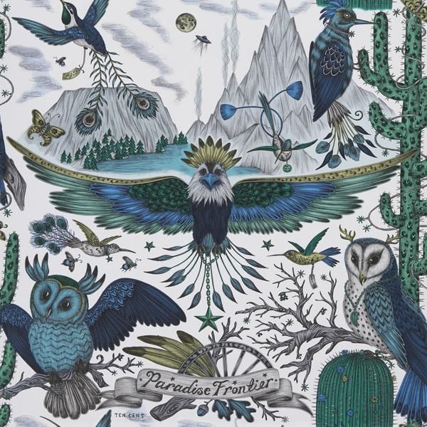 Sample W0116/01 Frontier Blue Animal/Insect Clarke And Clarke Wallpaper