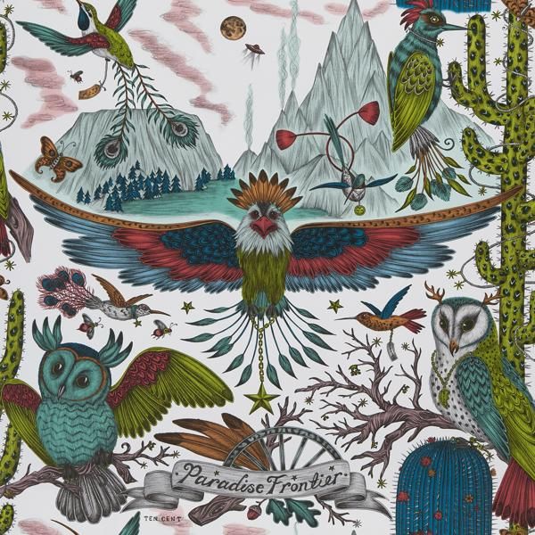 Sample W0116/03 Frontier Green Animal/Insect Clarke And Clarke Wallpaper