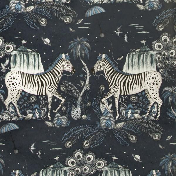 Sample W0117/03 Lost World Blue Animal/Insect Clarke And Clarke Wallpaper