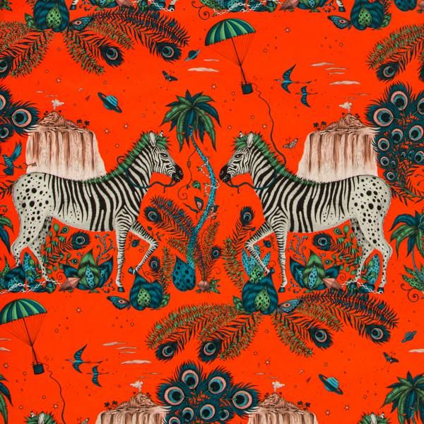 Sample W0117/05 Lost World Red Animal/Insect Clarke And Clarke Wallpaper