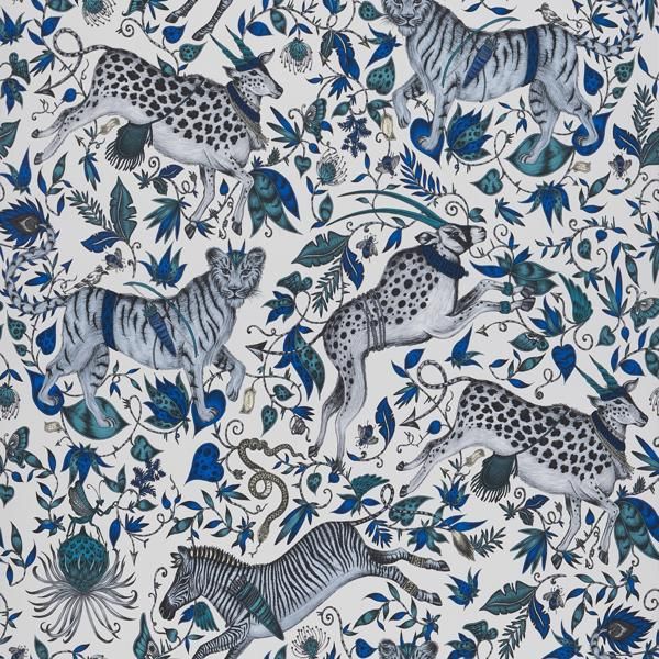 Sample W0119/01 Protea Blue Animal/Insect Clarke And Clarke Wallpaper