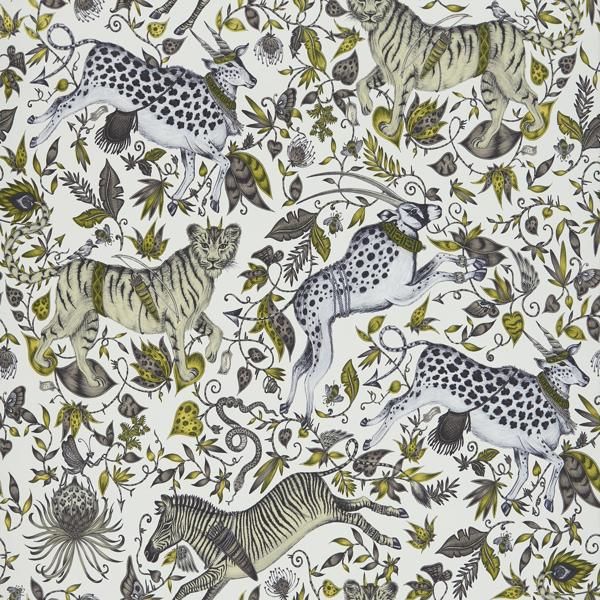 Sample W0119/04 Protea Yellow Animal/Insect Clarke And Clarke Wallpaper