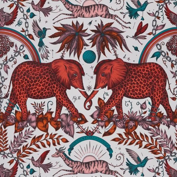 Sample W0121/01 Zambezi Red Animal/Insect Clarke And Clarke Wallpaper