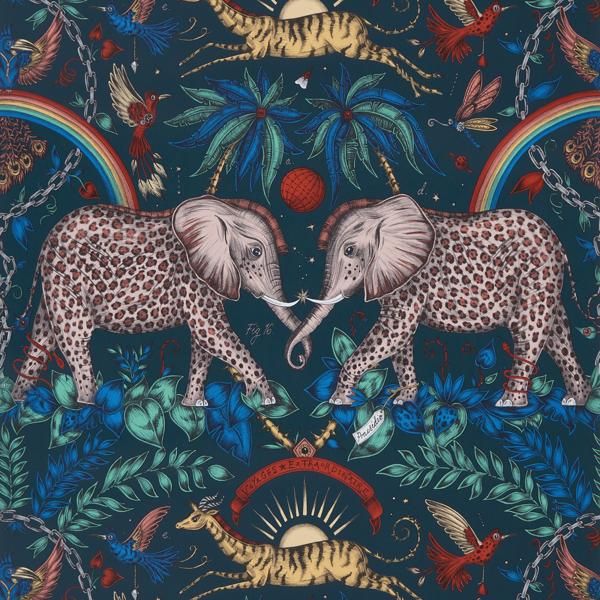 Sample W0121/04 Zambezi Blue Animal/Insect Clarke And Clarke Wallpaper