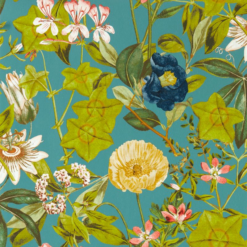 Sample - W0143/01.Cac.0 | Passiflora, Blue Botanical - Clarke And Clarke Wallpaper