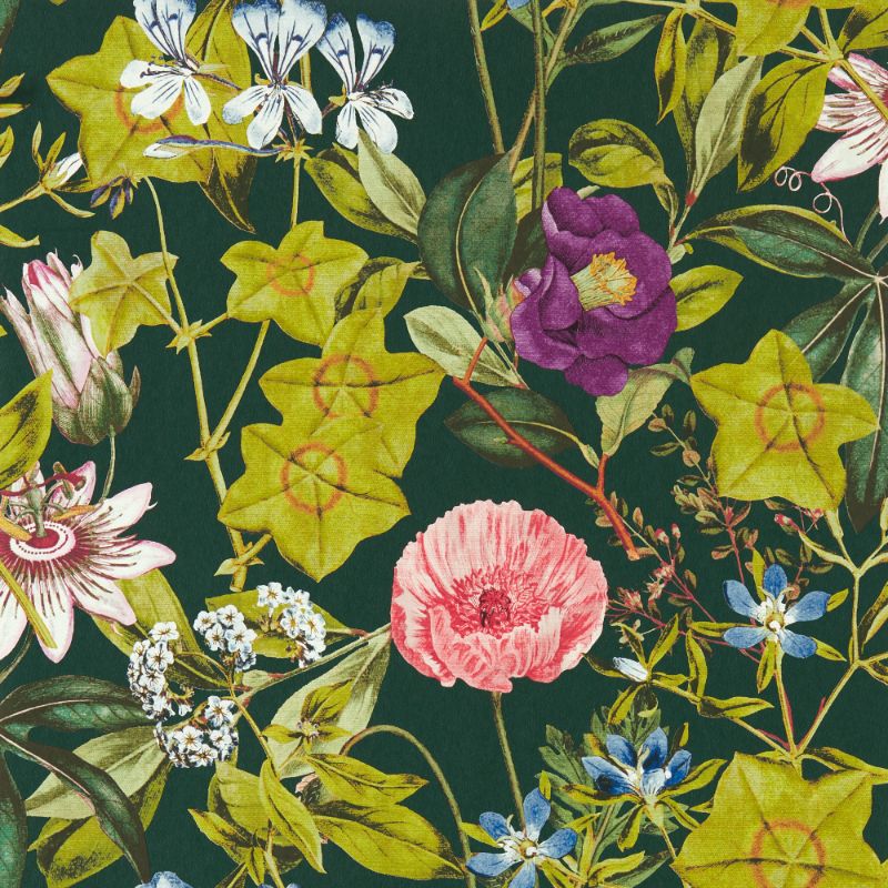 Sample - W0143/02.Cac.0 | Passiflora, Green Botanical - Clarke And Clarke Wallpaper