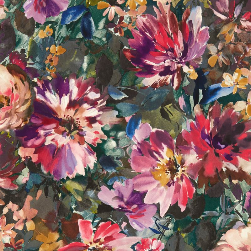 Sample - W0145/01.Cac.0 | Tahiti, Purple Floral - Clarke And Clarke Wallpaper