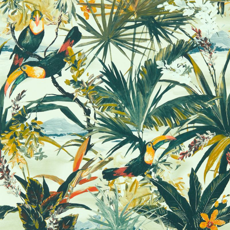 Sample - W0146/01.Cac.0 | Toucan, Green Tropical - Clarke And Clarke Wallpaper