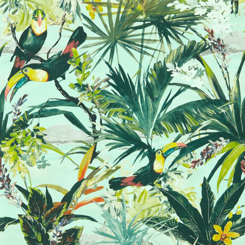 Sample - W0146/03.Cac.0 | Toucan, Green Tropical - Clarke And Clarke Wallpaper