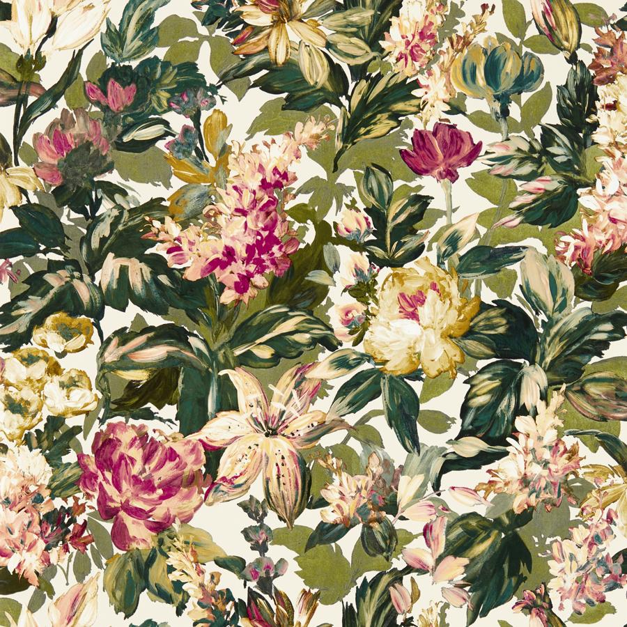 Purchase W0158/03 Lilum, Green Floral - Clarke And Clarke Wallpaper