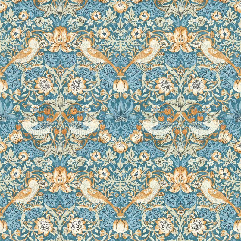 Purchase W0171/02.Cac.0 Strawberry Thief, Blue Animals - Clarke And Clarke Wallpaper