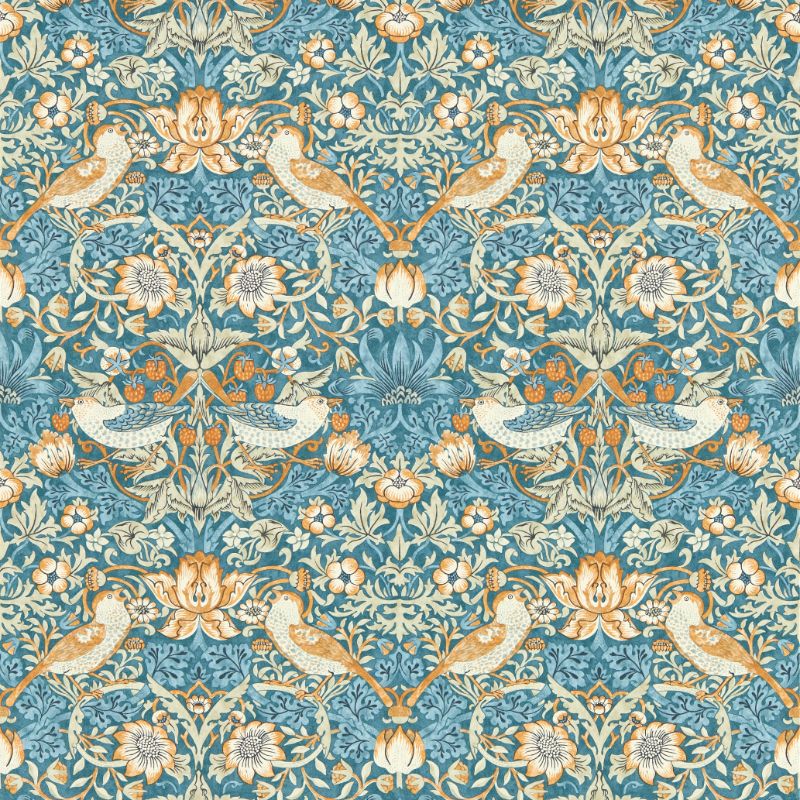 Sample - W0171/02.Cac.0 | Strawberry Thief, Blue Animals - Clarke And Clarke Wallpaper