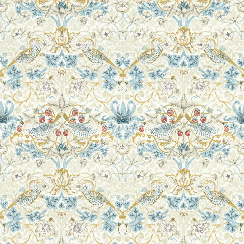 Sample - W0171/03.Cac.0 | Strawberry Thief, Beige Animals - Clarke And Clarke Wallpaper
