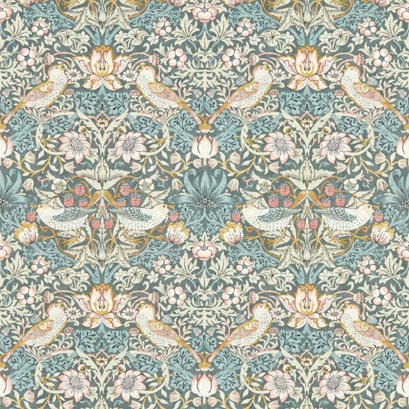 Sample - W0171/05.Cac.0 | Strawberry Thief, Blue Animals - Clarke And Clarke Wallpaper