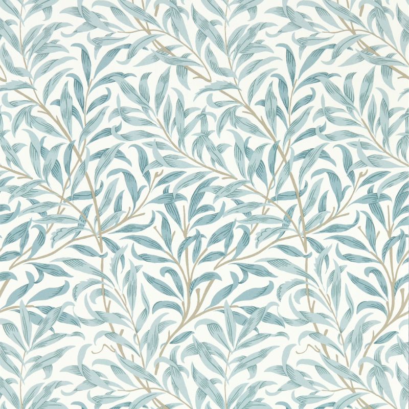 Sample - W0172/04.Cac.0 | Willow Boughs, Blue Leaf - Clarke And Clarke Wallpaper