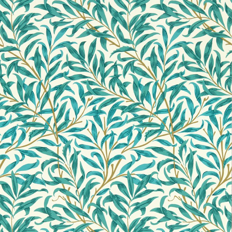 Sample - W0172/05.Cac.0 | Willow Boughs, Blue Leaf - Clarke And Clarke Wallpaper
