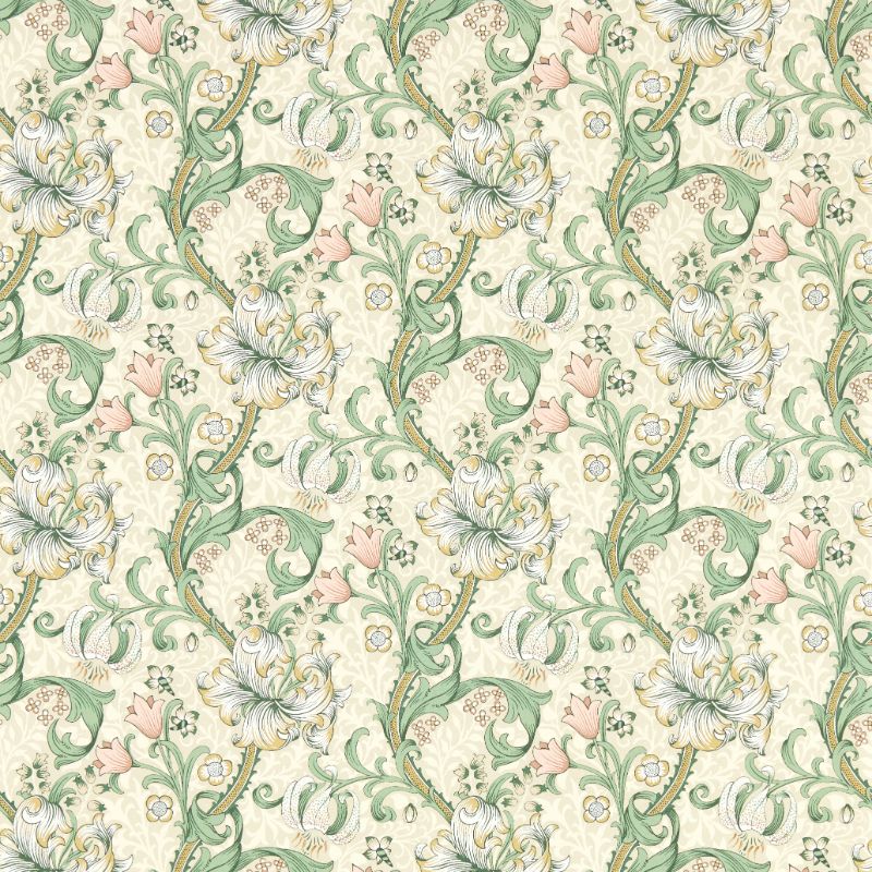 Purchase W0174/01.Cac.0 Golden Lily, Green Damask - Clarke And Clarke Wallpaper