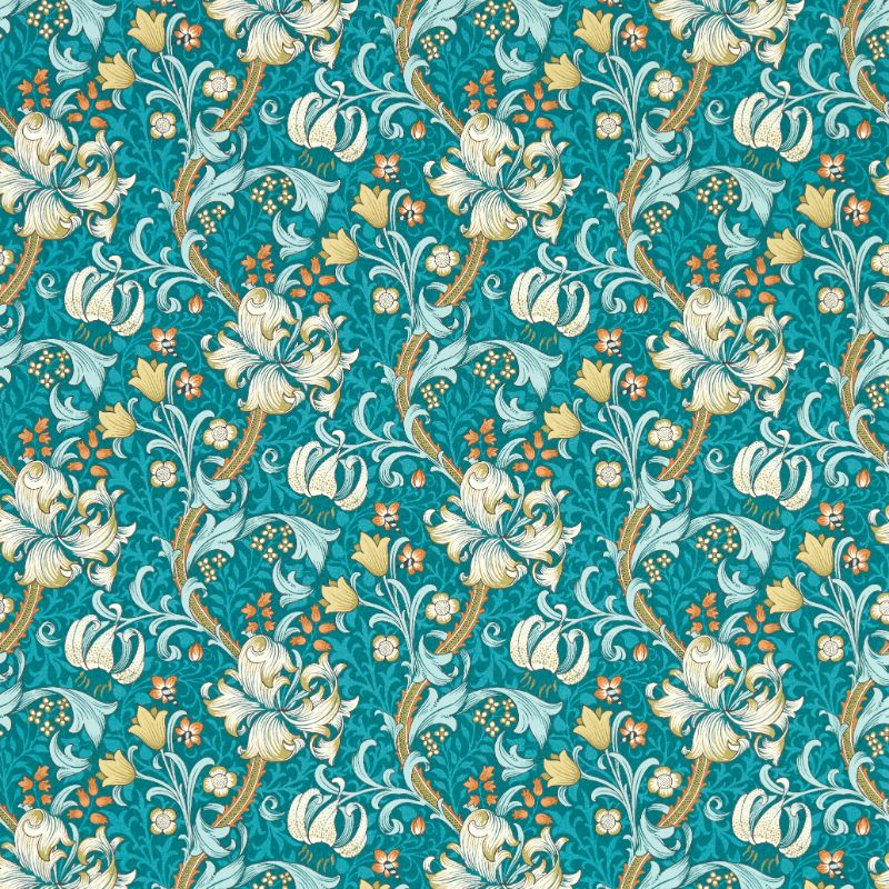 Sample - W0174/03.Cac.0 | Golden Lily, Blue Damask - Clarke And Clarke Wallpaper
