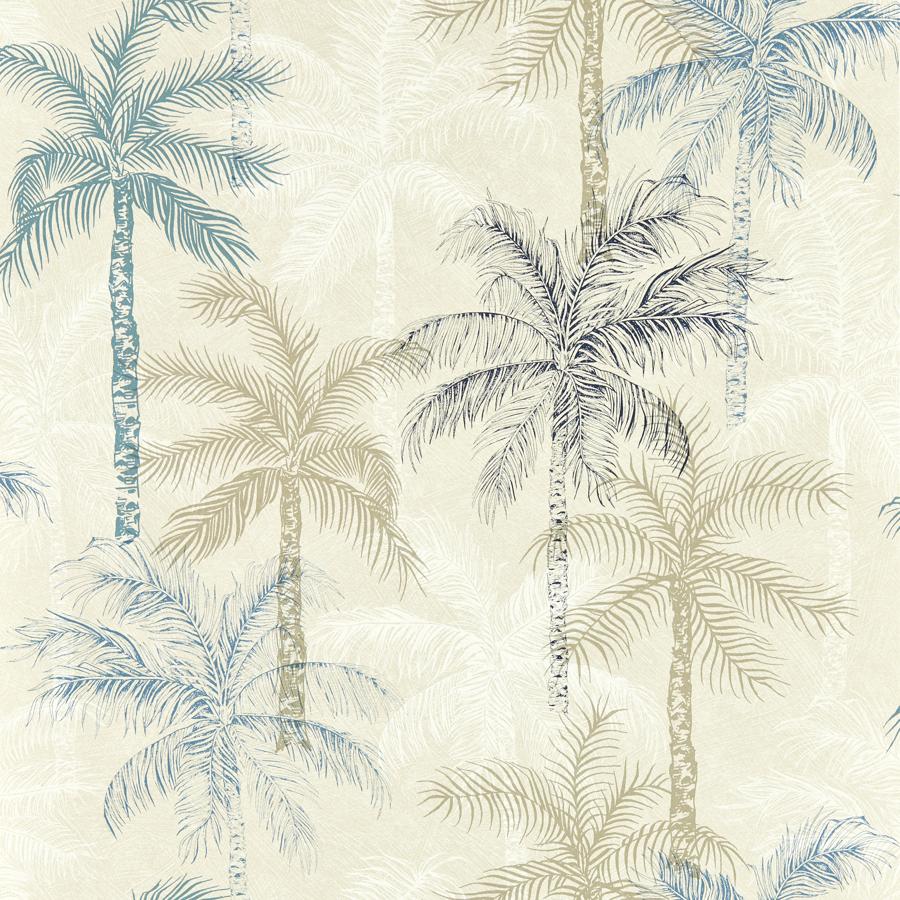 Sample - W0189/01-Cac | Palmyra, Blue Tropical - Clarke And Clarke Wallpaper - W0189/01.Cac.0