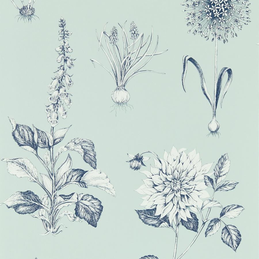 Purchase W0197/04 Roseraie, Blue Botanical - Clarke And Clarke Wallpaper