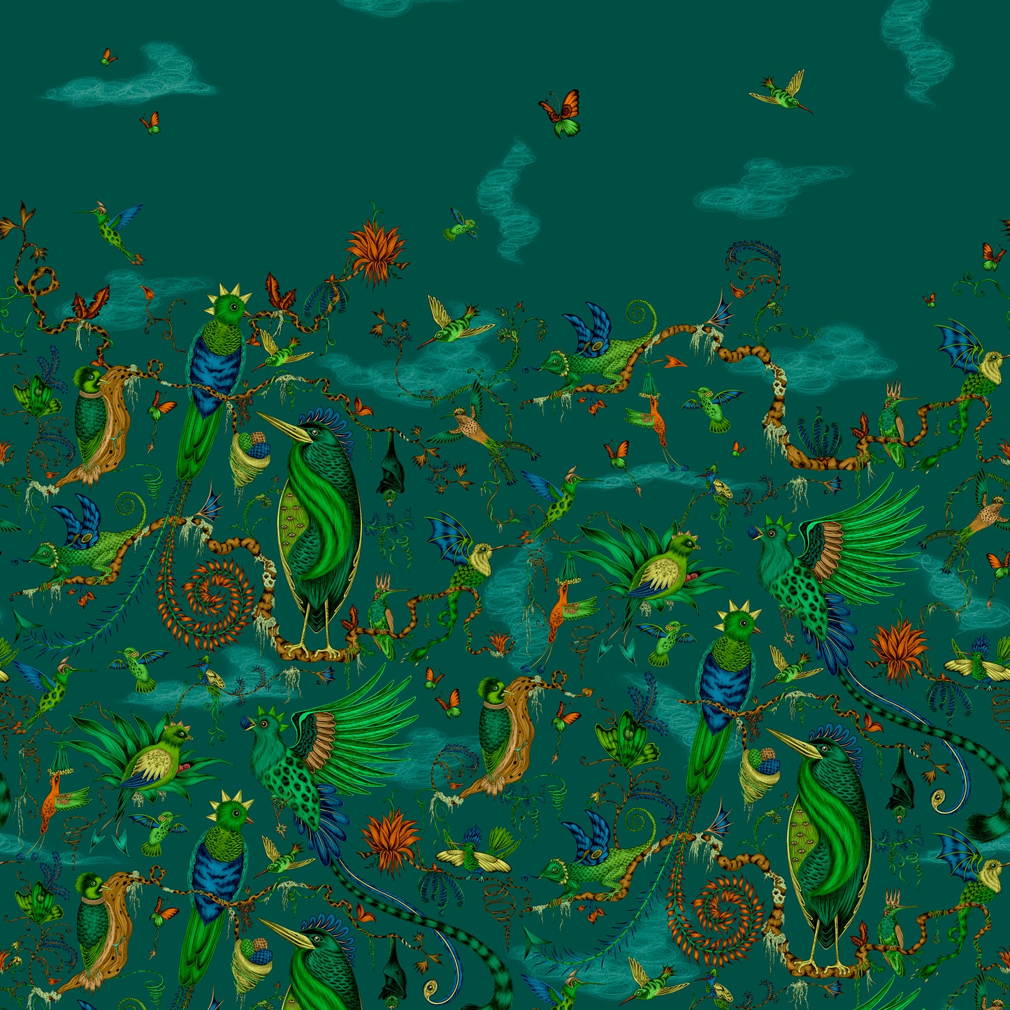 Purchase W0200/02 Cloud, Green Animals - Clarke & Clarke Wallpaper