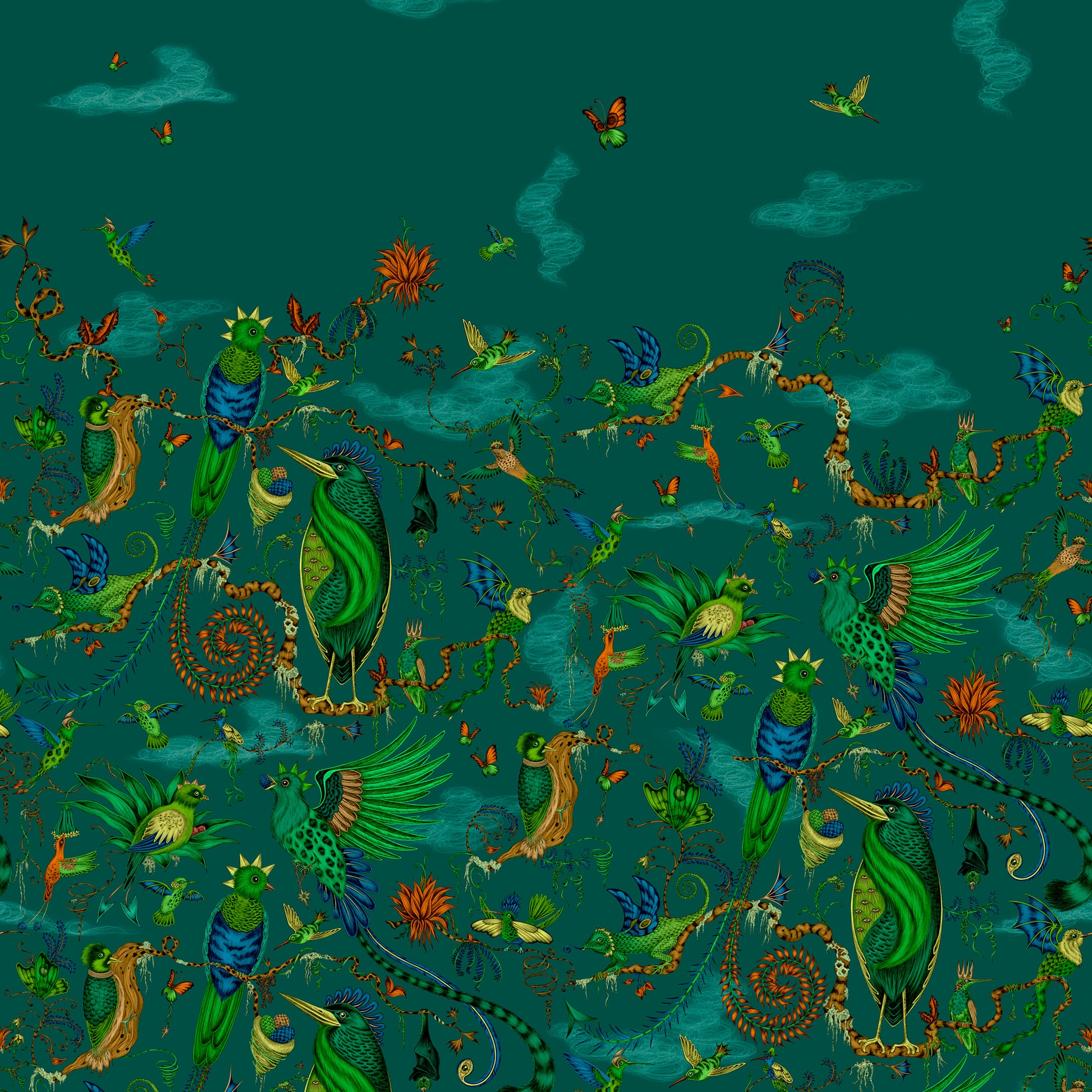 Purchase W0200/02 Cloud, Green Animals - Clarke & Clarke Wallpaper