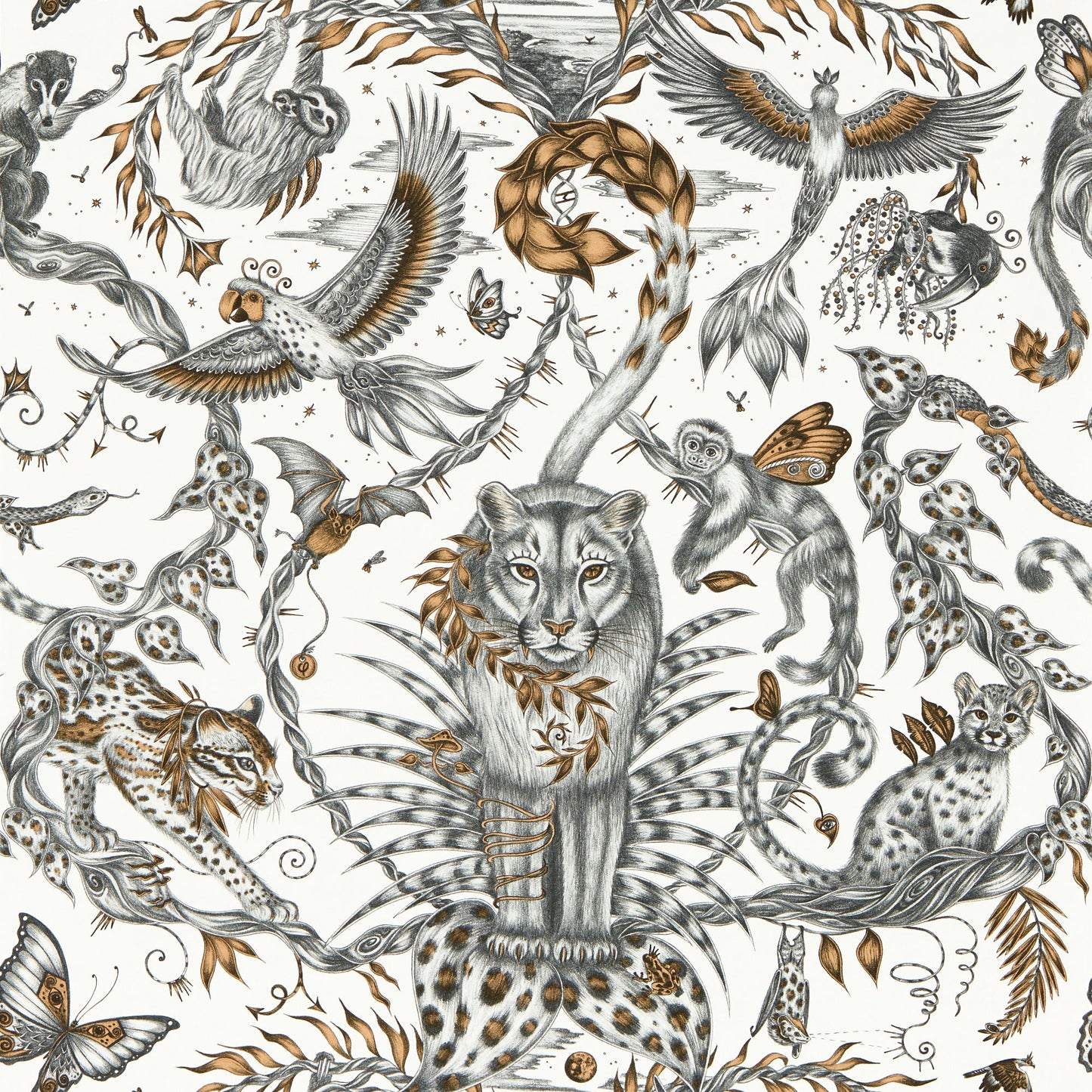Sample - W0213/01 | Bosque Dreams, Grey Animals - Clarke And Clarke Wallpaper