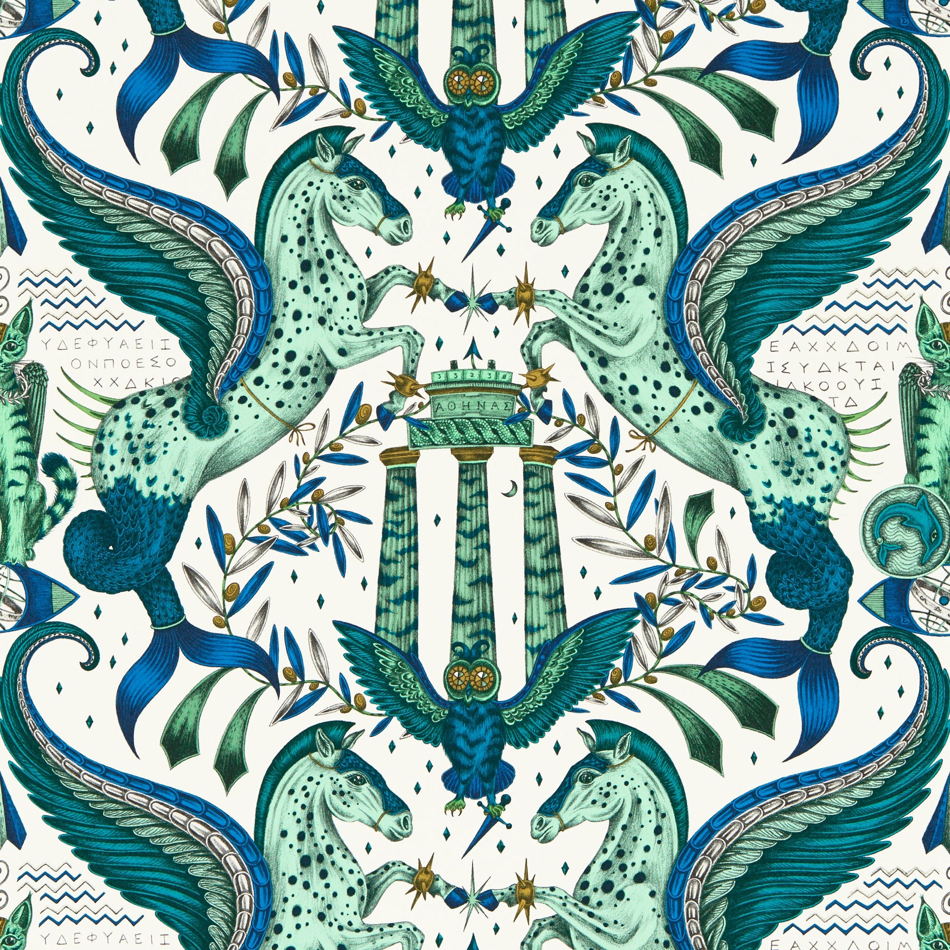 Sample - W0215/01 | Odyssey Mythos, Green Novelty - Clarke And Clarke Wallpaper