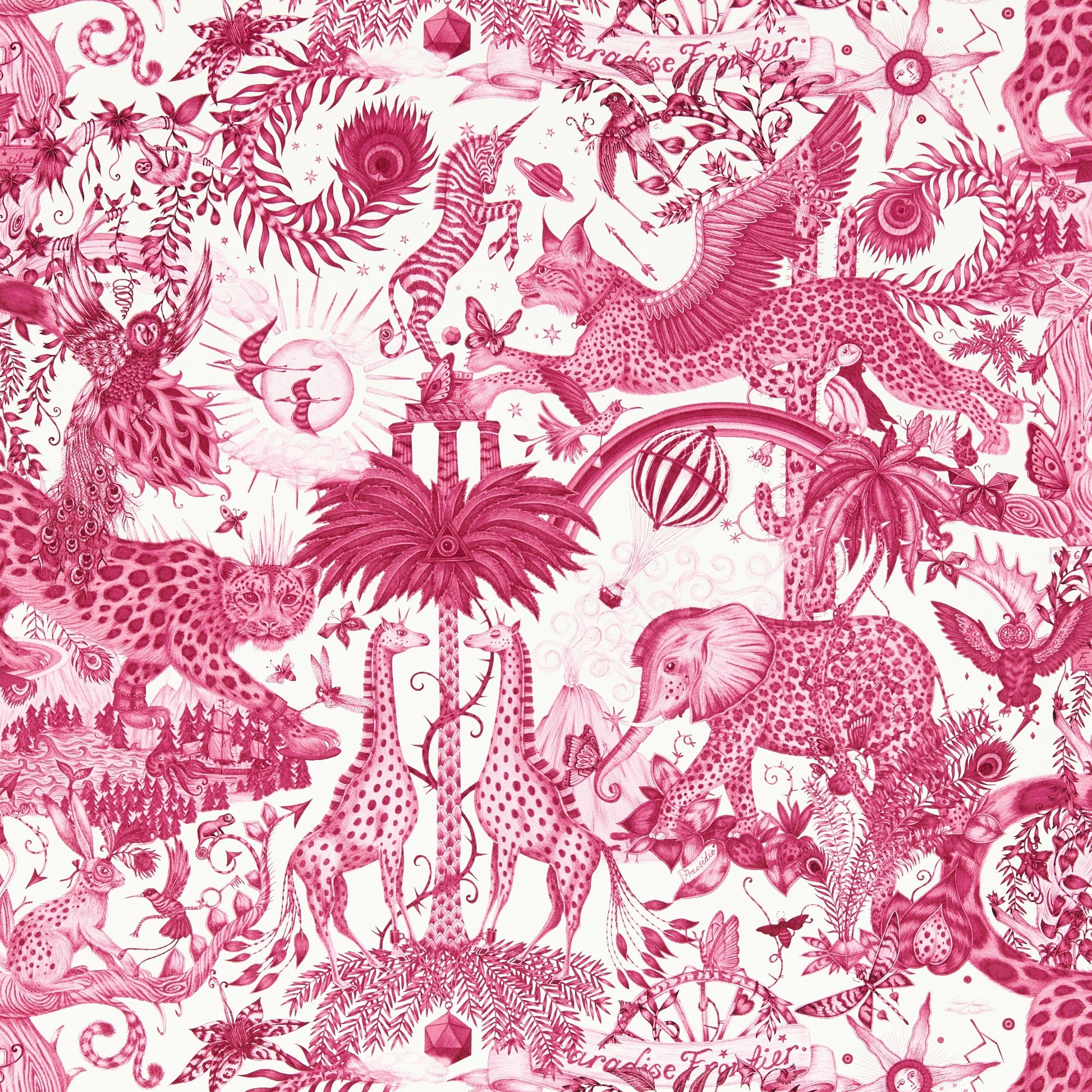 Sample - W0216/01 | Paradise Lost, Pink Novelty - Clarke And Clarke Wallpaper