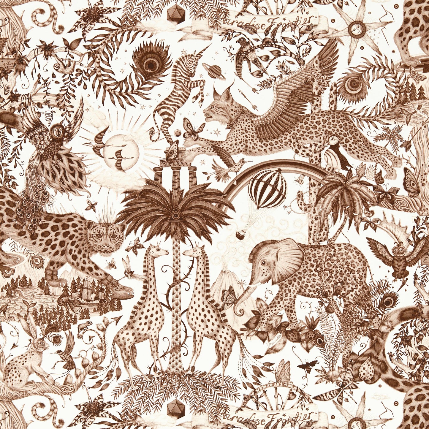 Sample - W0216/04 | Paradise Lost, Brown Novelty - Clarke And Clarke Wallpaper