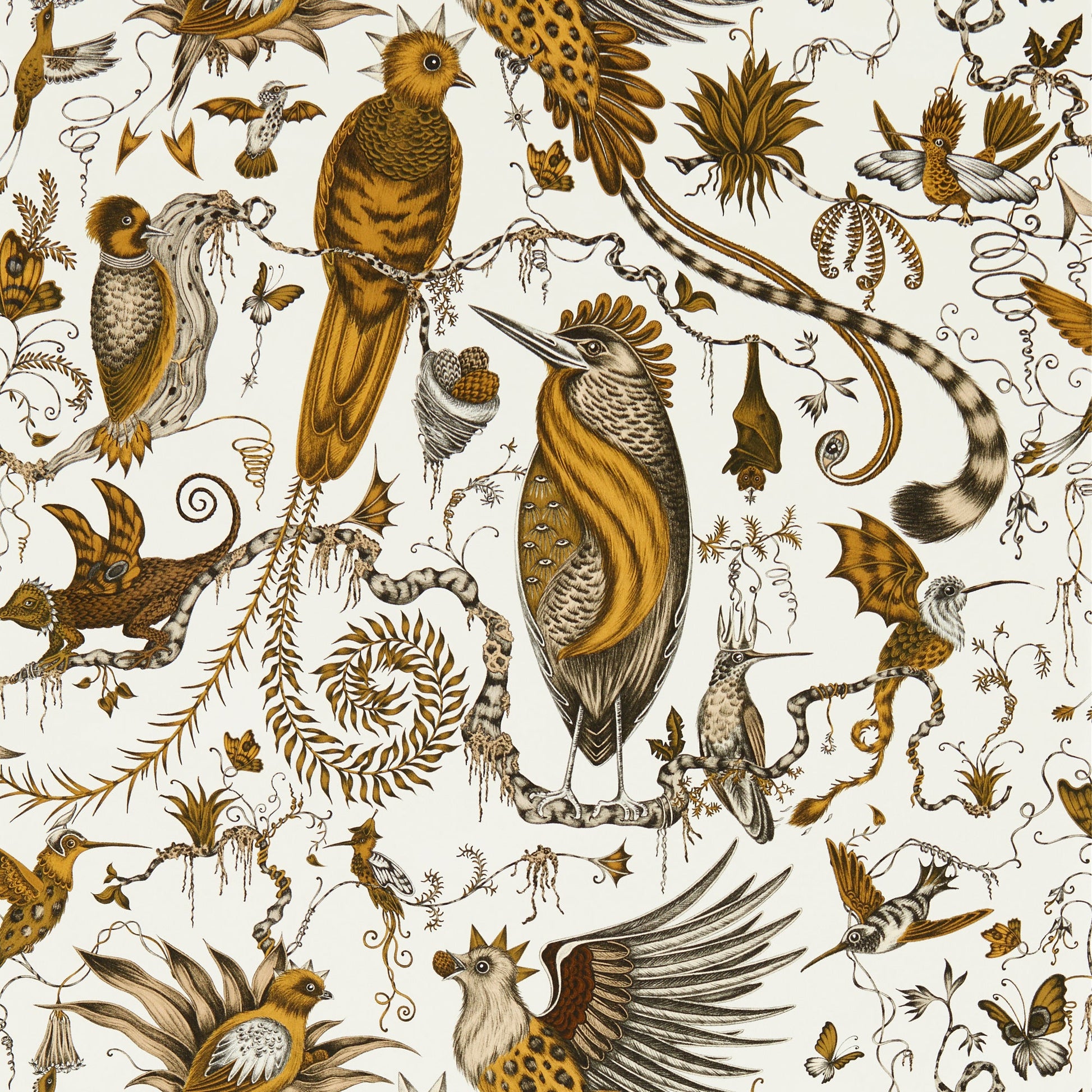 Sample - W0217/02 | Quetzal, Gold Novelty - Clarke And Clarke Wallpaper
