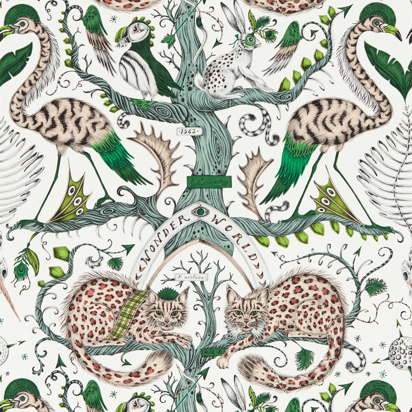 Sample - W0219/03 | Wonder World, Green Novelty - Clarke And Clarke Wallpaper