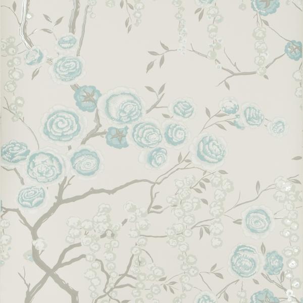 Sample W3507.315.0 Peony Tree Blue Botanical Kravet Design Wallpaper