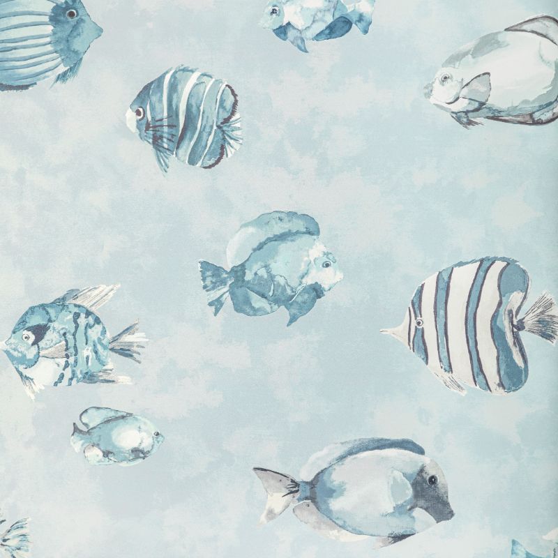 Sample - W3847.15.0 | Great Reef Wp, Blue Nautical - Kravet Design Wallpaper