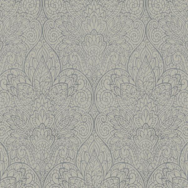 Sample - W3859.11.0 | Kravet Design, Grey Damask - Kravet Design Wallpaper
