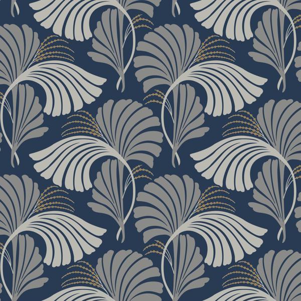Sample - W3867.50.0 | Kravet Design, Blue Leaf - Kravet Design Wallpaper