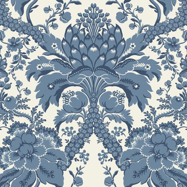 Sample - W3890.155.0 | Kravet Design, Blue Damask - Kravet Design Wallpaper