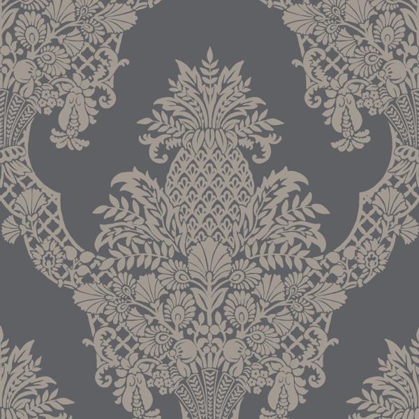 Sample - W3892.1121.0 | Kravet Design, Grey Damask - Kravet Design Wallpaper