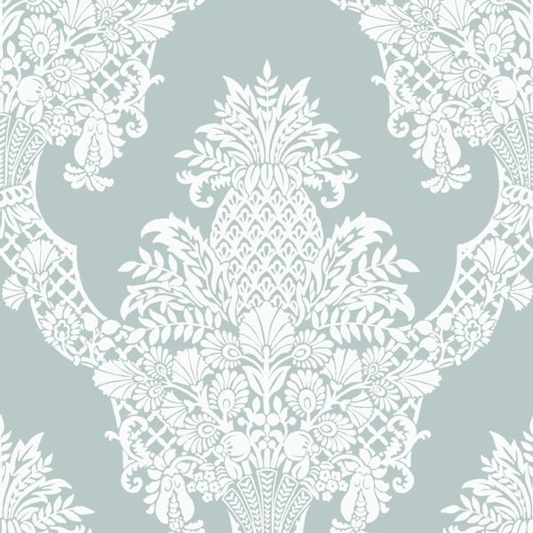 Sample - W3892.113.0 | Kravet Design, Blue Damask - Kravet Design Wallpaper