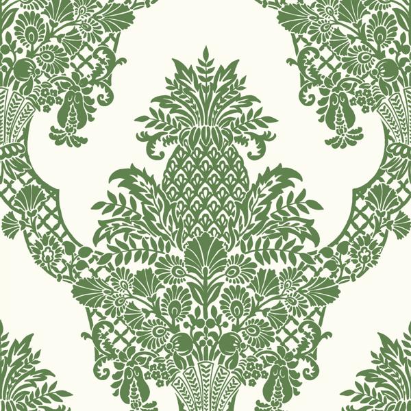 Sample - W3892.3.0 | Kravet Design, Green Damask - Kravet Design Wallpaper