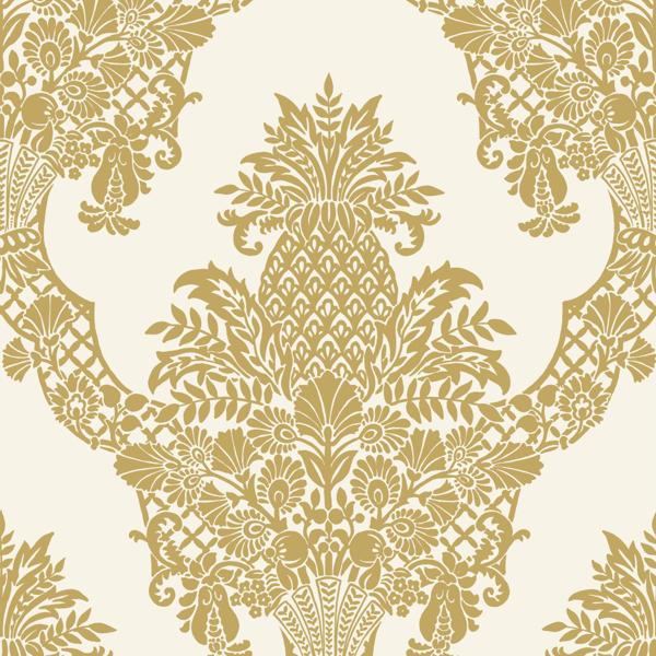 Sample - W3892.4.0 | Kravet Design, Gold Damask - Kravet Design Wallpaper