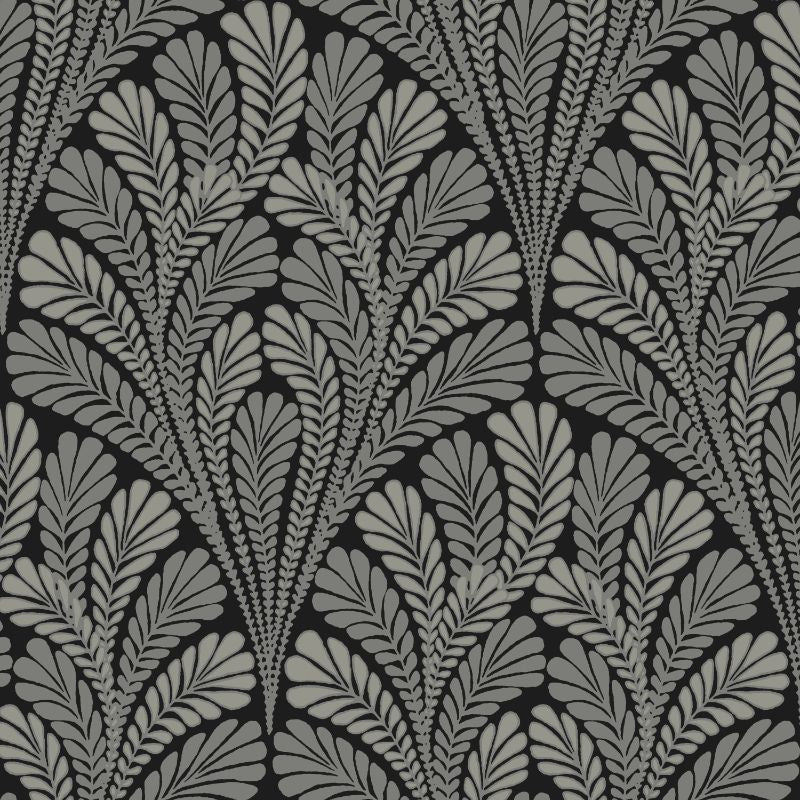 Sample - W3899.84.0 | Kravet Design, Black Botanical - Kravet Design Wallpaper