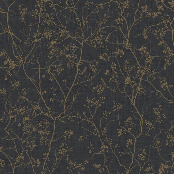 Sample - W3905.84.0 | Kravet Design, Black Botanical - Kravet Design Wallpaper