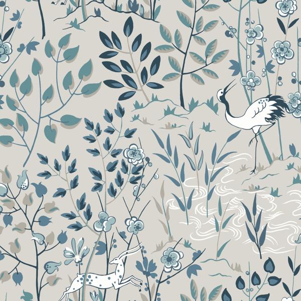 Sample - W3912.135.0 | Kravet Design, Blue Animals - Kravet Design Wallpaper