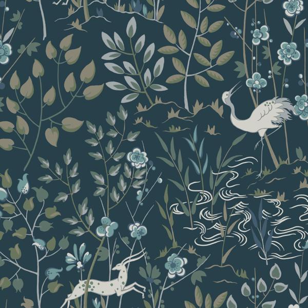 Sample - W3912.51.0 | Kravet Design, Blue Animals - Kravet Design Wallpaper