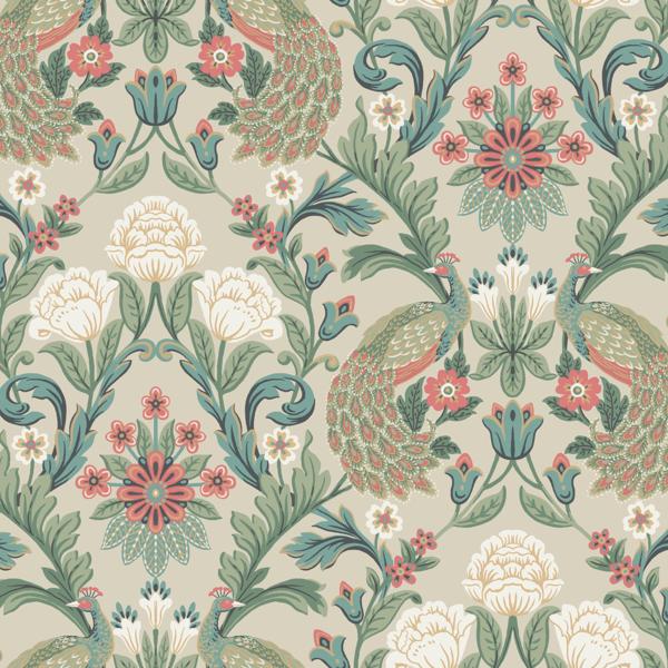 Sample - W3923.512.0 | W3923, Green Damask - Kravet Design Wallpaper