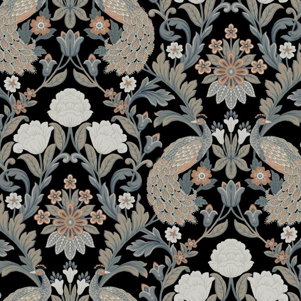 Sample - W3923.816.0 | W3923, Black Damask - Kravet Design Wallpaper